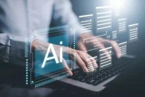 Developer working with AI technology tools on a laptop — artificial intelligence in web development