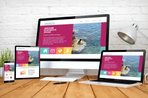Responsive website design displayed across desktop, laptop, tablet and mobile devices